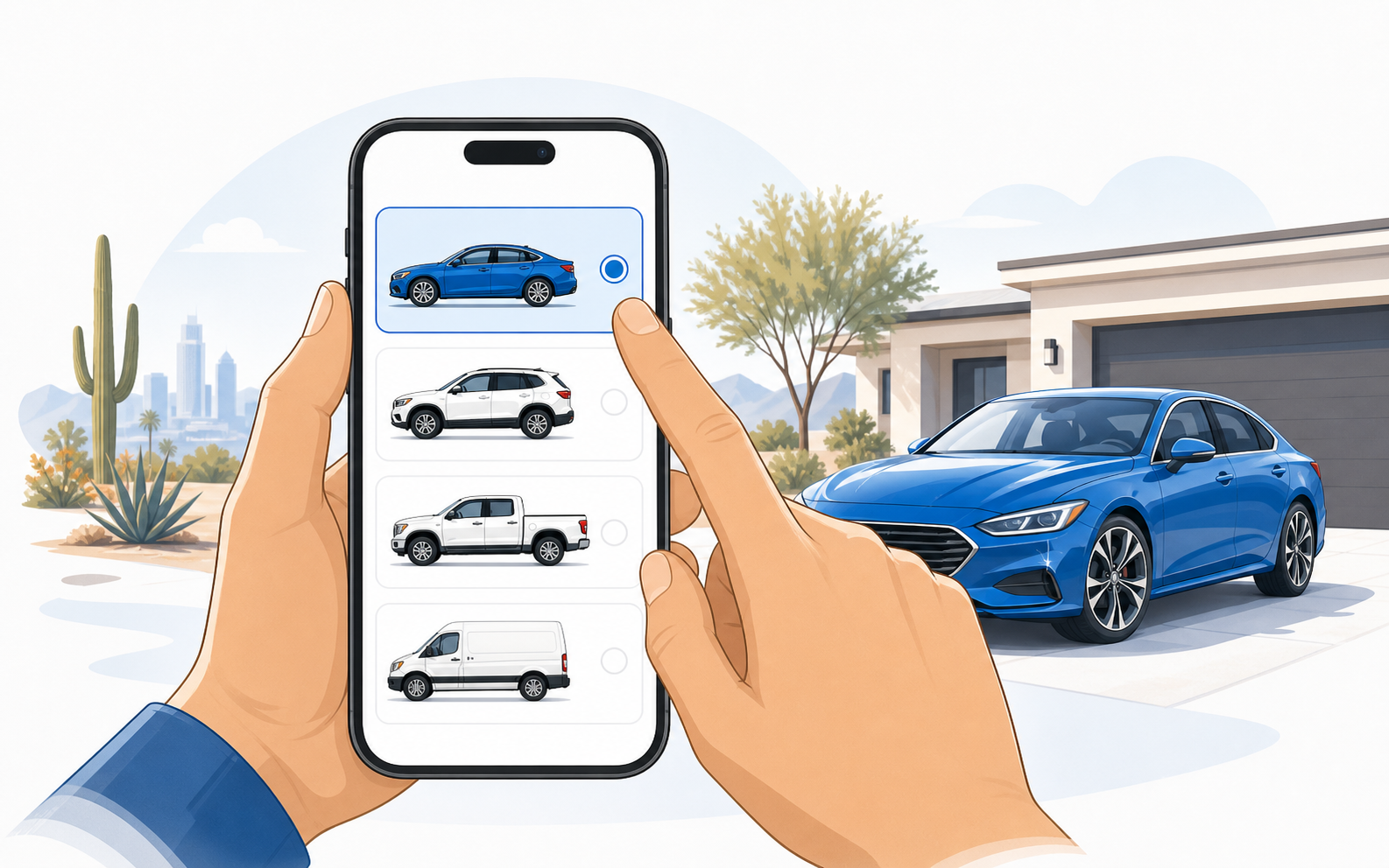 Illustration of a customer selecting their vehicle in the Detail Relay booking flow