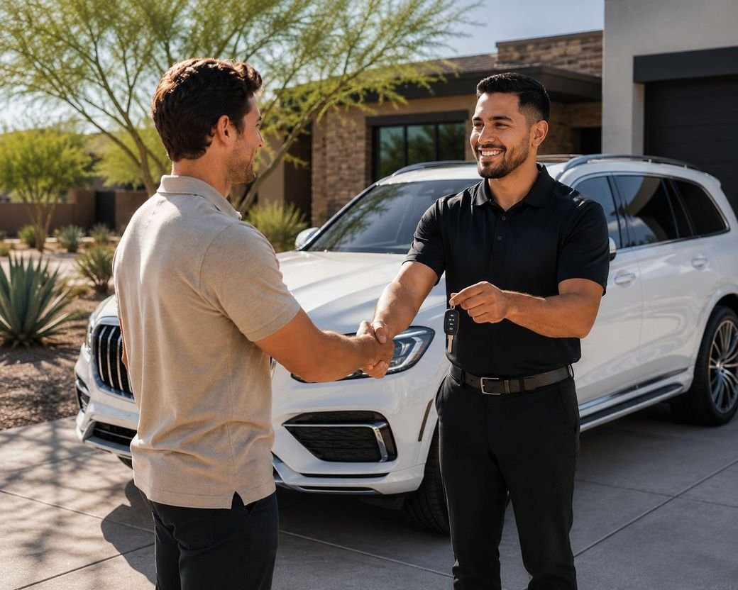Detailer handing keys back to a happy customer
